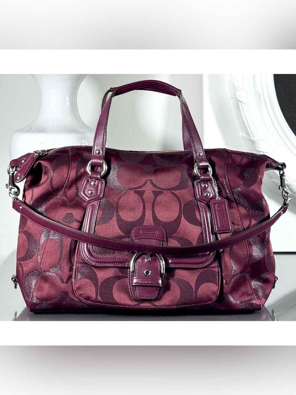 COACH Campbell Signature Satchel F26243 Burgundy Bordeaux 2-Way Bag